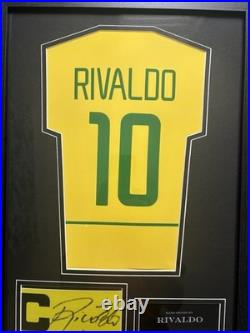 Rivaldo #10 Brazil Hand Signed Captains Armband Display Frame with Photo Proof