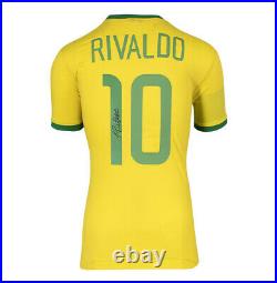Rivaldo Signed Brazil Shirt Retro, Number 10 Autograph Jersey