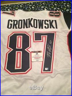 Rob Gronkowski New England Patriots Autographed Signed White Jersey XL GAI COA