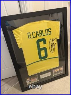 Roberto Carlos Brazil Framed Football Shirt & Signature