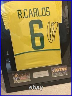 Roberto Carlos Brazil Framed Football Shirt & Signature