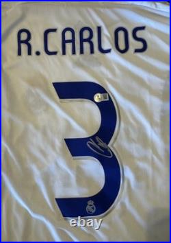 Roberto Carlos Real Madrid Signed/Autograph White Jersey Beckett BAS COA
