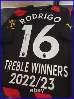 Rodri Signed Man City 2022/23 Treble Winners Champions Away Shirt PROOF