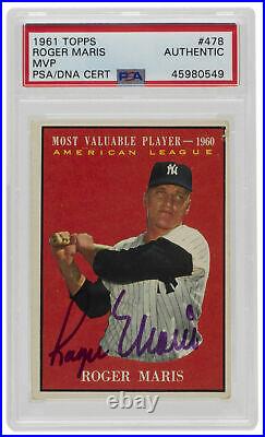 Roger Maris Signed 1961 Topps #478 New York Yankees MVP Card PSA/DNA