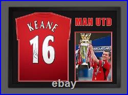 Roy Keane Signed Man U Football Shirt In Framed Grand Design Display