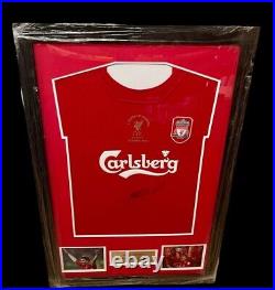 STEVEN GERRARD hand signed Liverpool 2005 Istanbul Shirt framed COA £225