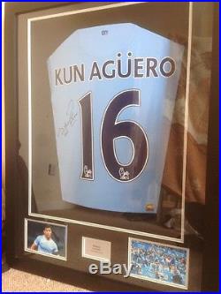 Sergio Aguero Signed Framed Manchester City Shirt