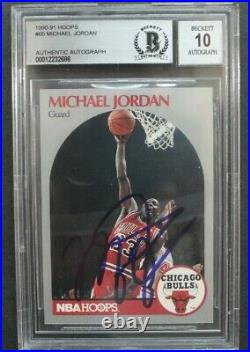 Signed 1990 91 NBA Hoops #65 MICHAEL JORDAN Autographed Card Beckett 10
