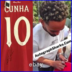 Signed (FULL AUTO) Matheus Cunha Manchester United Home Jersey With Proof & COA