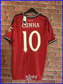 Signed (FULL AUTO) Matheus Cunha Manchester United Home Jersey With Proof & COA