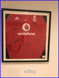 Signed & Framed England Cricket Shirt Bumble Botham Gower Holding Hussain (Sky)