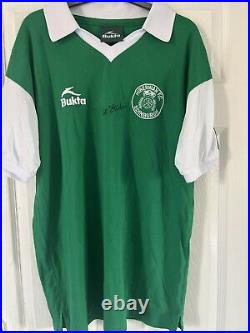 Signed Hibs Football Shirt By Pat Stanton Retro Remake Edition