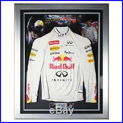 Signed Mark Webber F1 Race Used Nomex Top Red Bull Framed Display