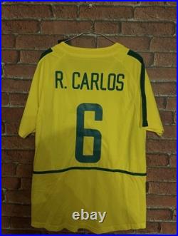 Signed Roberto Carlos Brazil 2002 World Cup Winning Home Shirt with Proof & COA