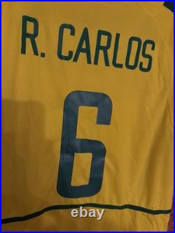 Signed Roberto Carlos Brazil 2002 World Cup Winning Home Shirt with Proof & COA