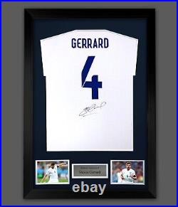 Steven Gerrard Signed white No 4 Player T- Shirt In A Framed Display
