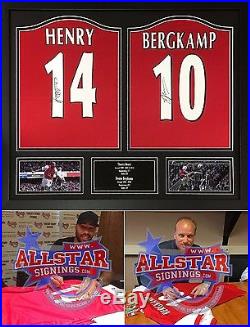 Thierry Henry & Dennis Bergkamp 2 Framed Signed Arsenal Football Shirts & Proof
