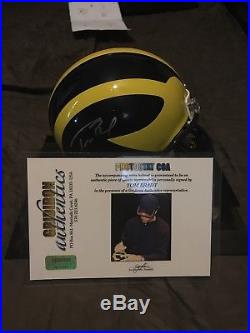 Tom Brady Patriots Signed Mini Helmet Ncaa Michigan Wolverines Coa Display Case