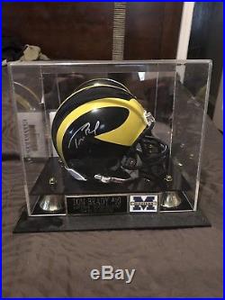 Tom Brady Patriots Signed Mini Helmet Ncaa Michigan Wolverines Coa Display Case