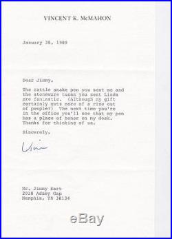 VINCE McMAHON SIGNED 1989 LETTER TO JIMMY HART ON PERSONAL LETTER HEAD WWE WWF