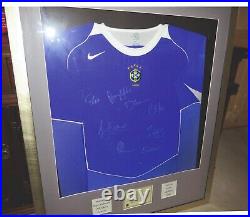 Very hard to find 2006 Brazilian National Team Blue Away Shirt Signed 8 players