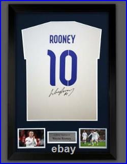 WAYNE ROONEY Framed England T-Shirt signed at private signing session withCOA